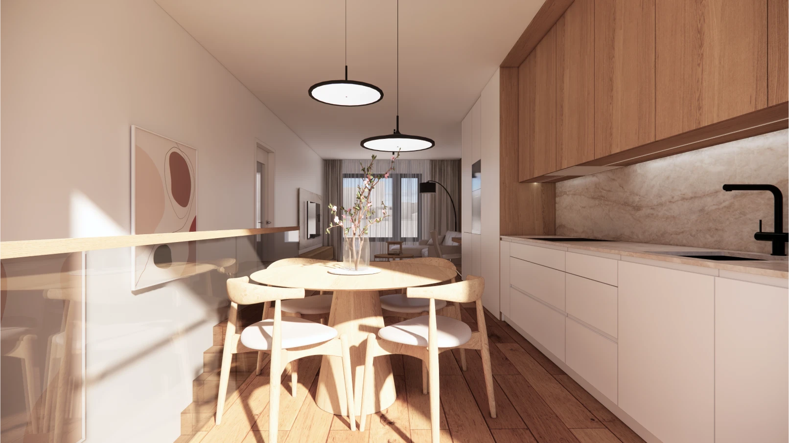 Byt 3kk – kuchyně s jídelním stolem