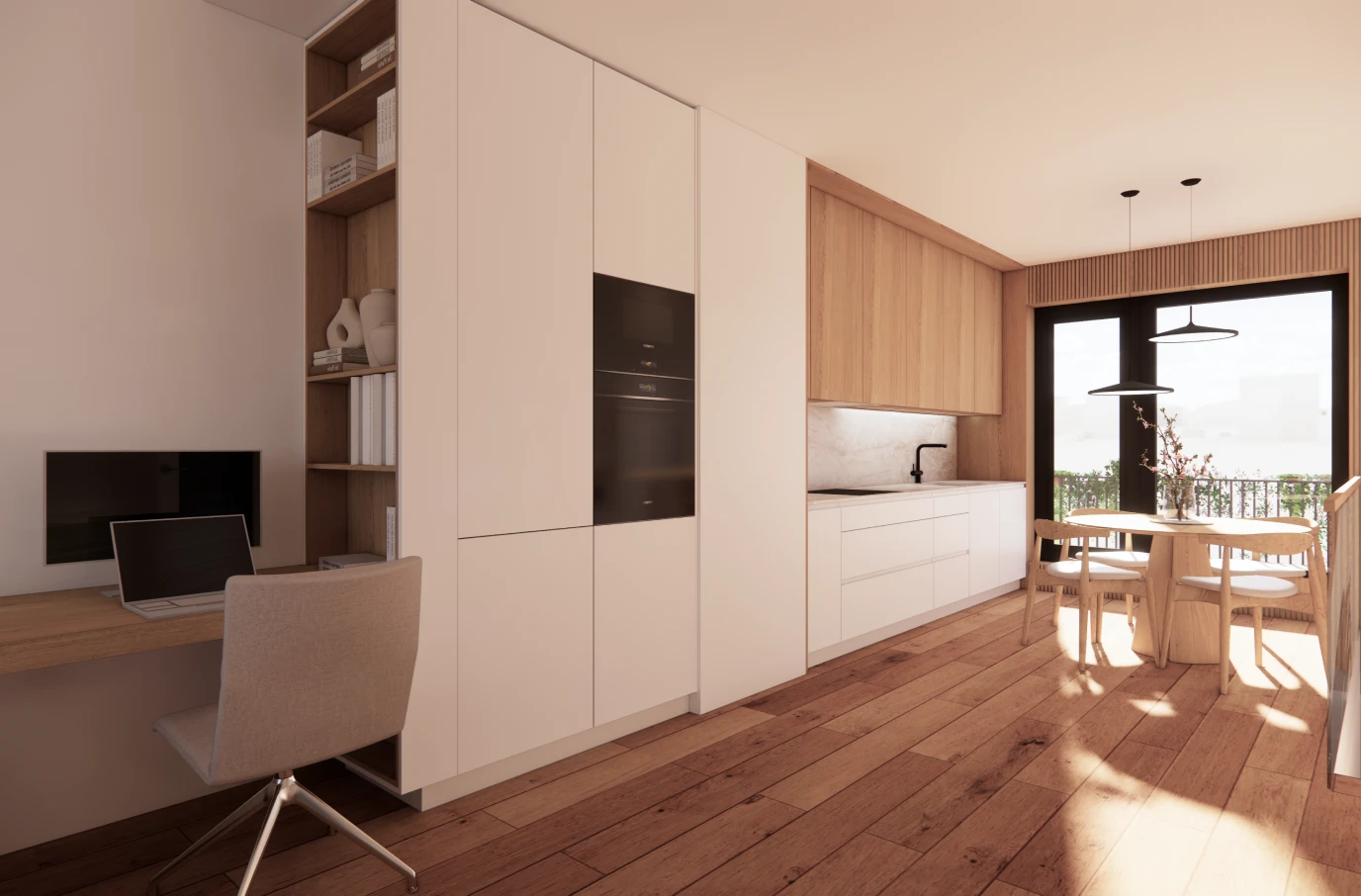 Byt 3kk – pracovní kout a kuchyně