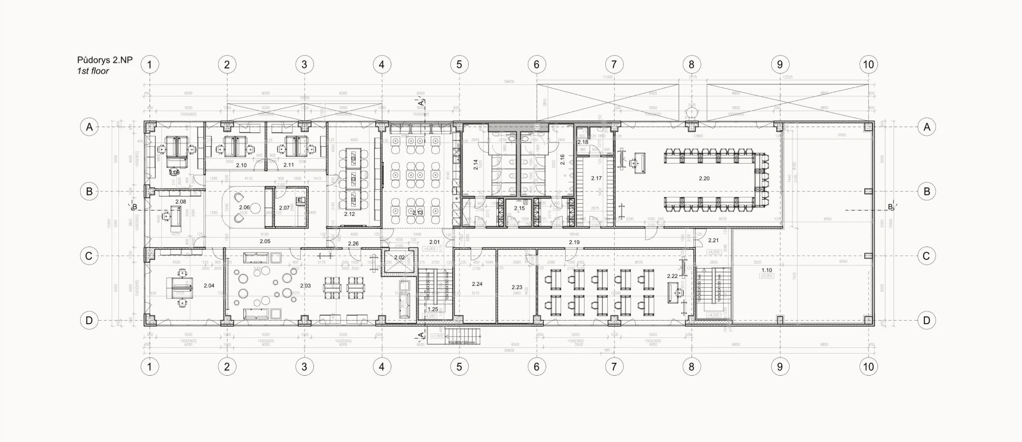 Tréninkové centrum – půdorys 2NP